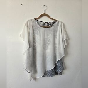 Lindi Layered Lagenlook Blouse Flutter Ruffle Feminine Art To Wear Abstract M